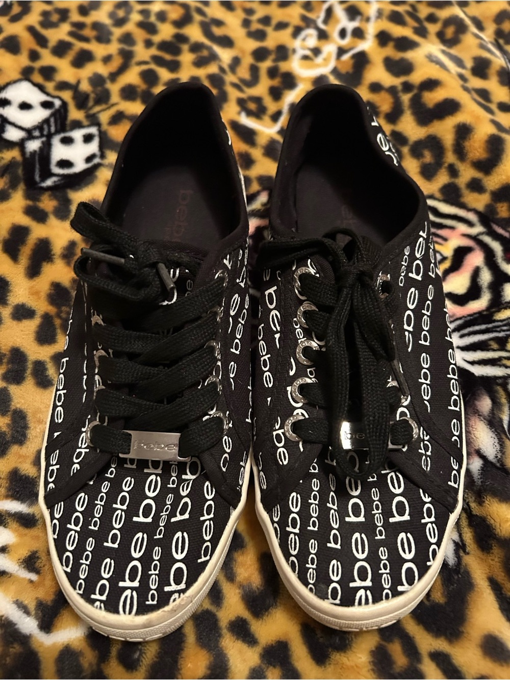 bebe Black and White Logo Low-Top Sneakers